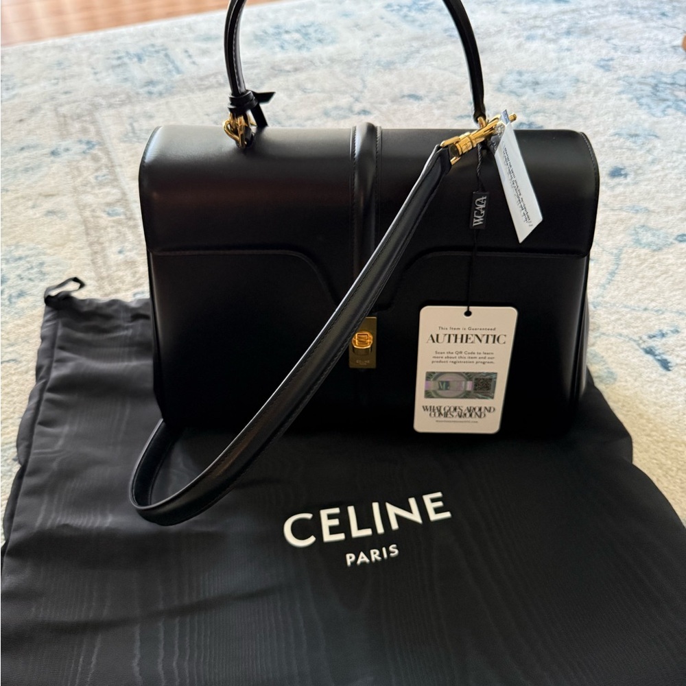 Celine Black Leather Satchel with Gold Hardware